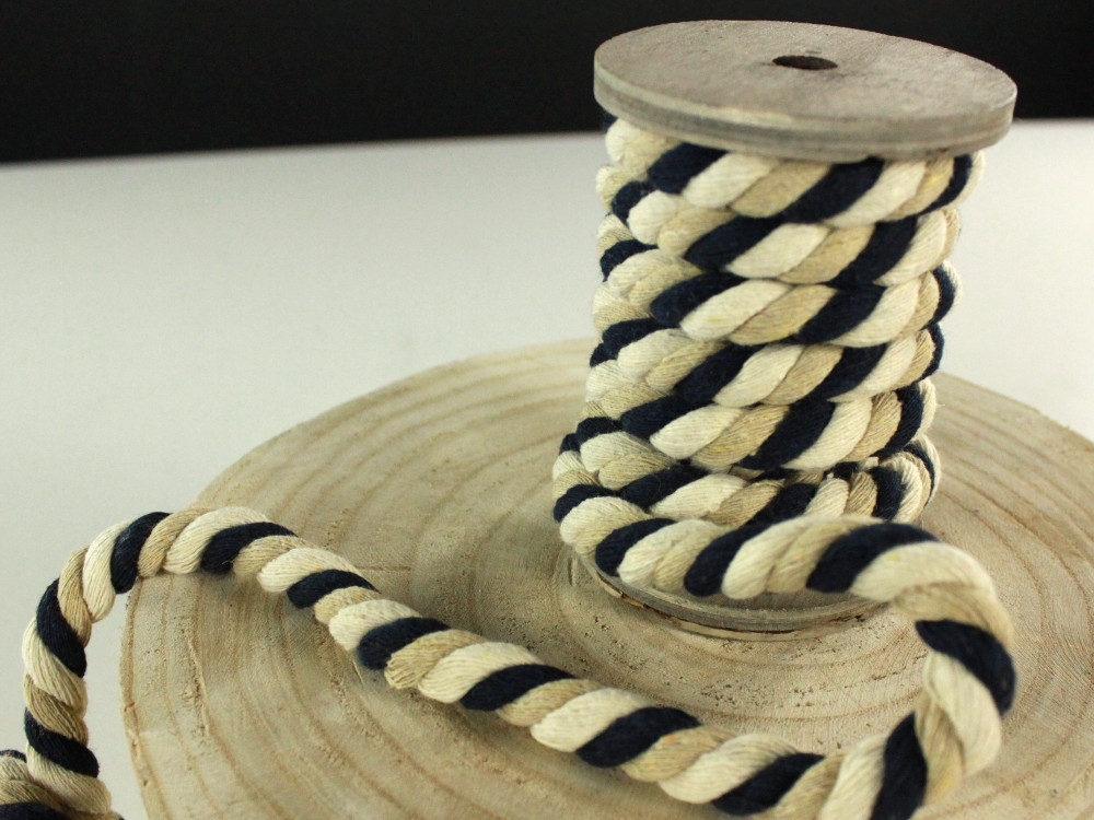 Mega Multicolour Kordel gedreht, beige, marine 12 mm von Stoffe Hemmers