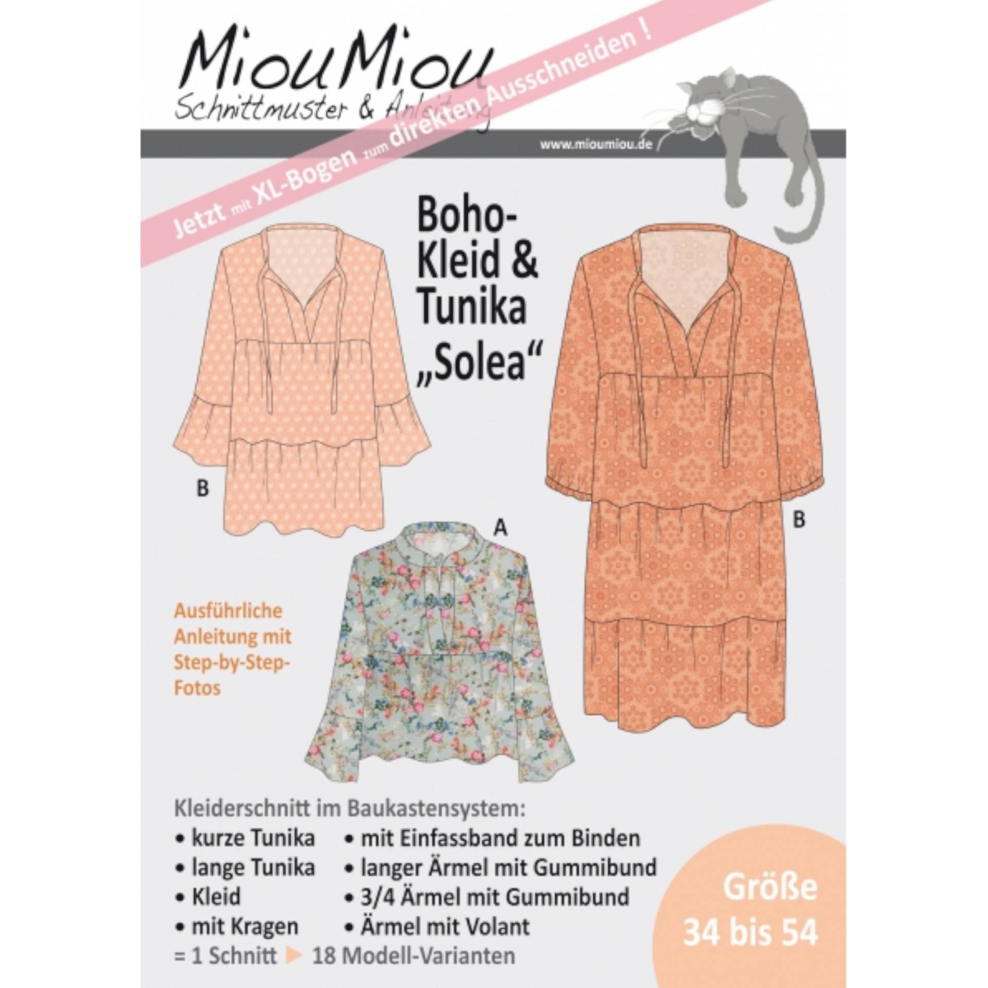 Miou Miou Boho-Kleid / Tunika Solea, Papierschnittmuster A5 Miou Miou Boho-Kleid / Tunika Solea, Papierschnittmuster A5 von Stoffe Hemmers