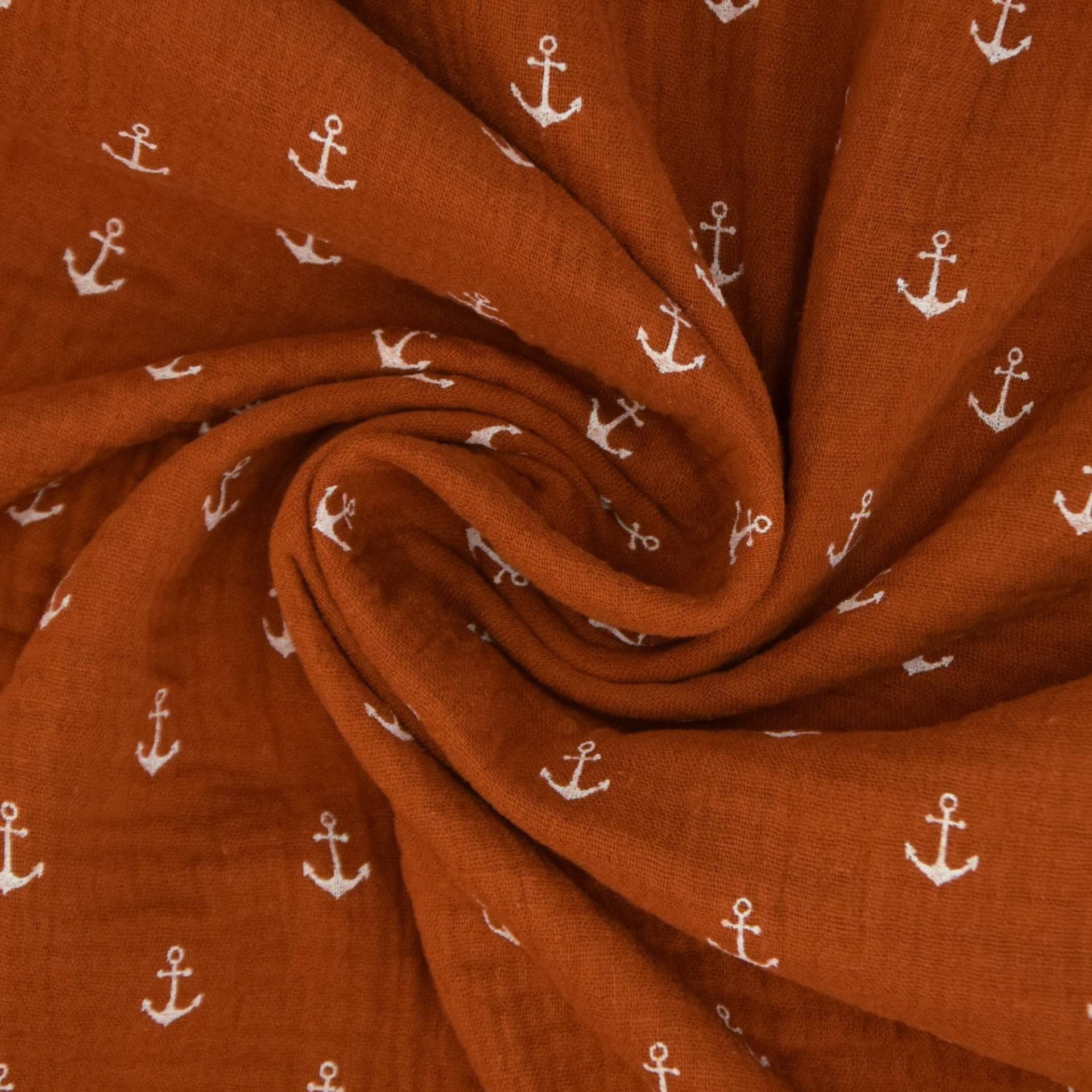 Musselin Double Gauze Kleine Anker, terracotta Musselin Double Gauze Kleine Anker, terracotta von Stoffe Hemmers