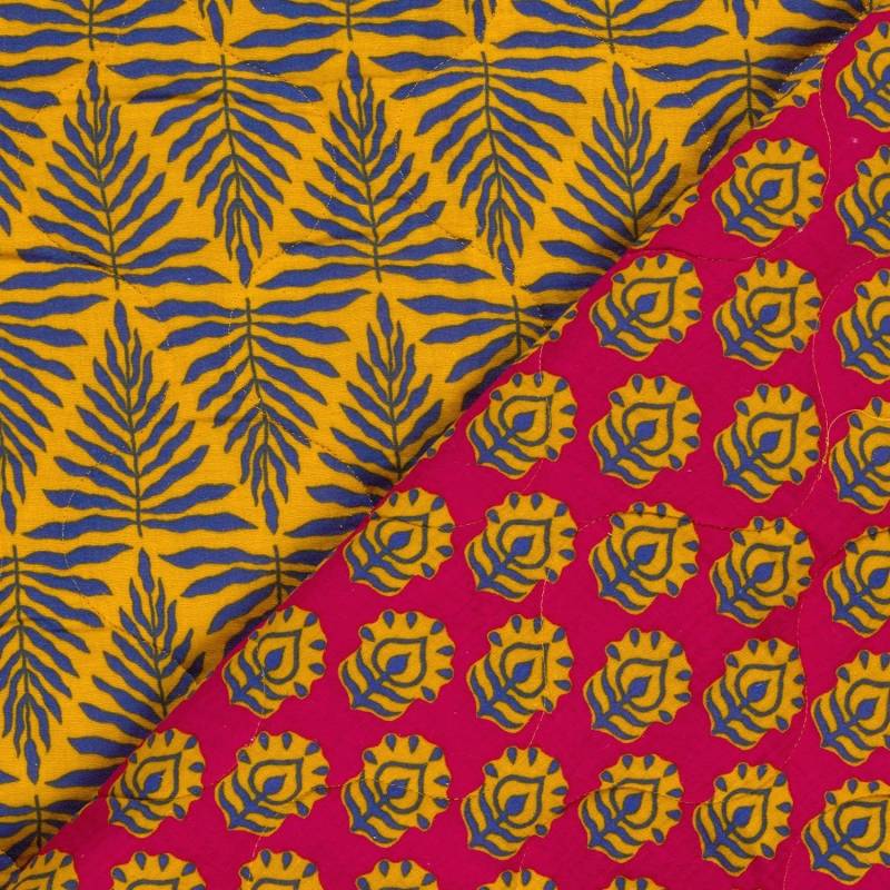 Musselin Stepper Doubleface Leaves and Flowers, gelb von Stoffe Hemmers