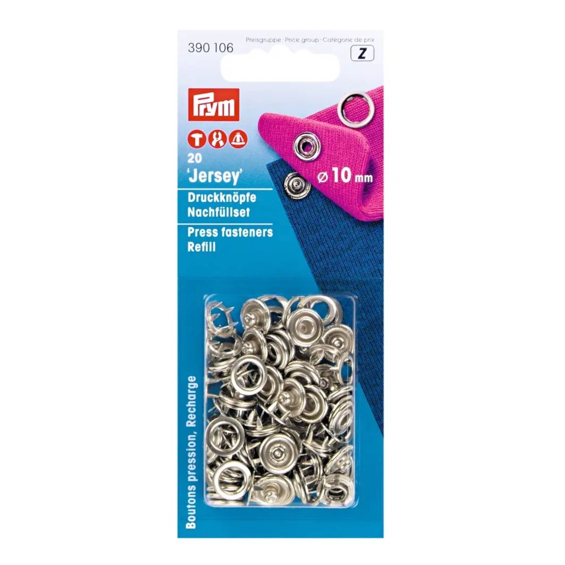 Nachfüllset zu Art. 390107, 20 Jersey-Druckknöpfe, 10 mm Nachfüllset zu Art. 390107, 20 Jersey-Druckknöpfe, 10 mm von Stoffe Hemmers