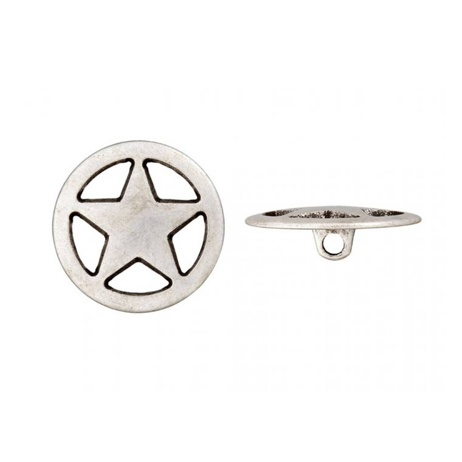 Ösenknopf Stern im Kreis 23 mm, silber Ösenknopf Stern im Kreis 23 mm, silber von Stoffe Hemmers