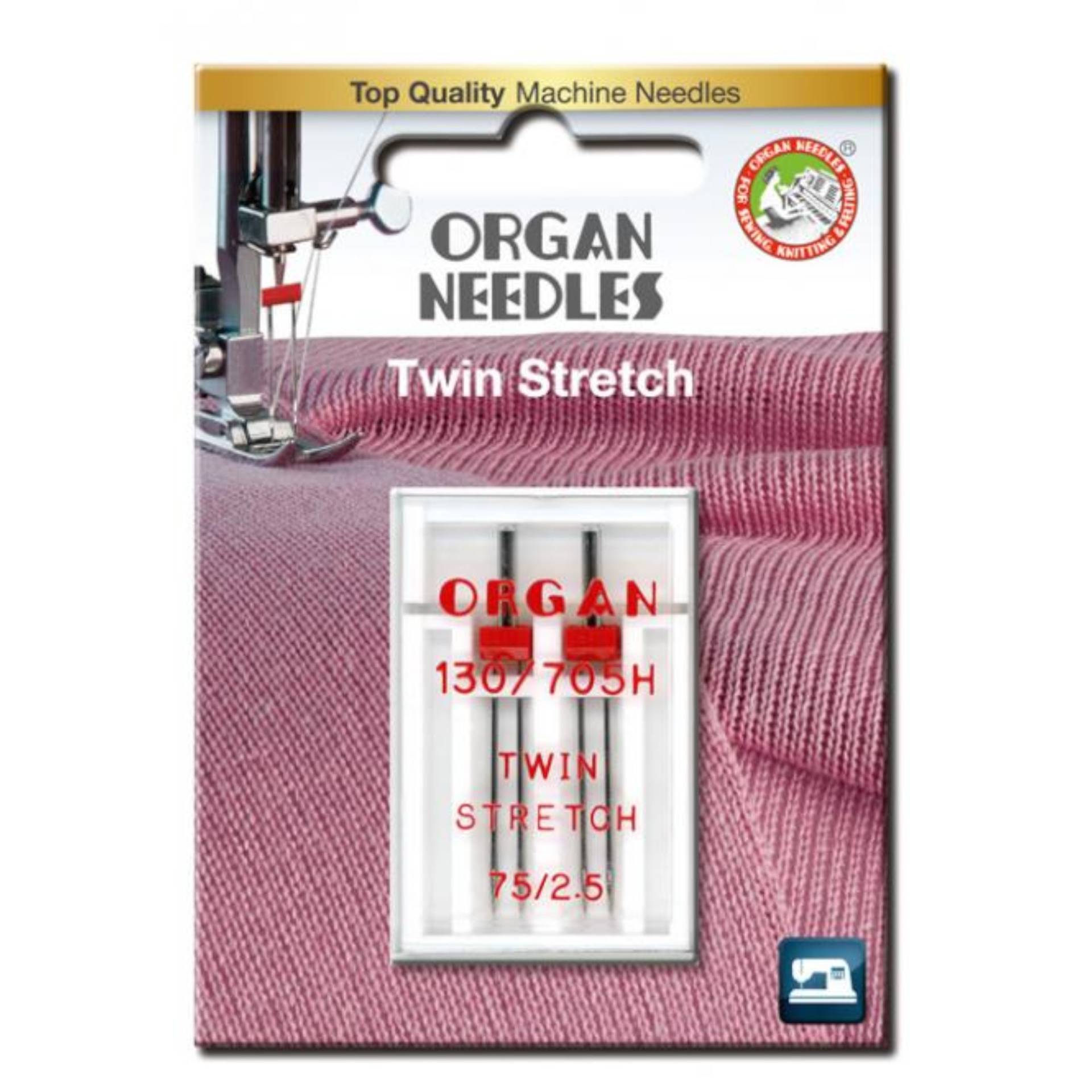Organ Doppelnadel / Zwillingsnadel 130/705, Stretch 75/2,5 mm von Stoffe Hemmers