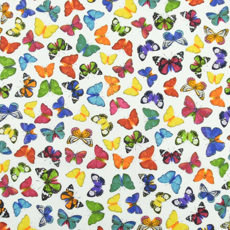 Dekostoff Ottoman Schmetterlinge, weiss multicolor von Stoffe Hemmers