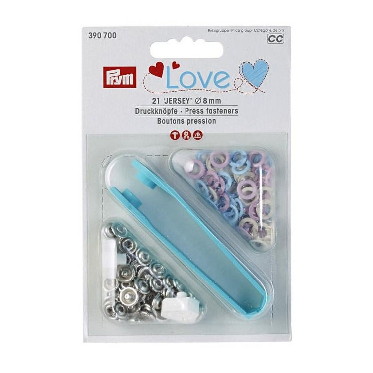 Prym Love Jersey Druckknopf 8 mm hellblau, rosa von Stoffe Hemmers
