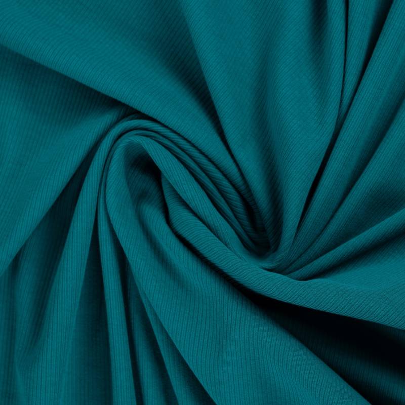 Rippenjersey Mini, petrol von Stoffe Hemmers