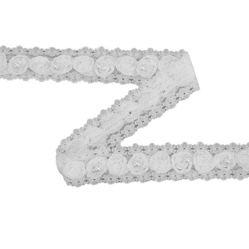 Rosen Spitzenband mit Perle, wollweiss 30 mm von Stoffe Hemmers