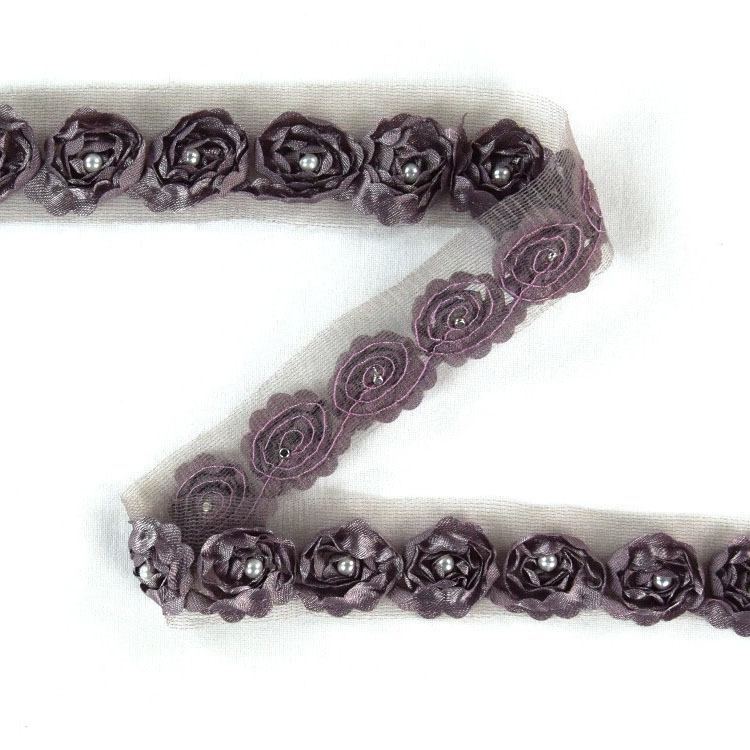 Rosen Tüllband mit Perle, 25 mm, altmalve von Stoffe Hemmers