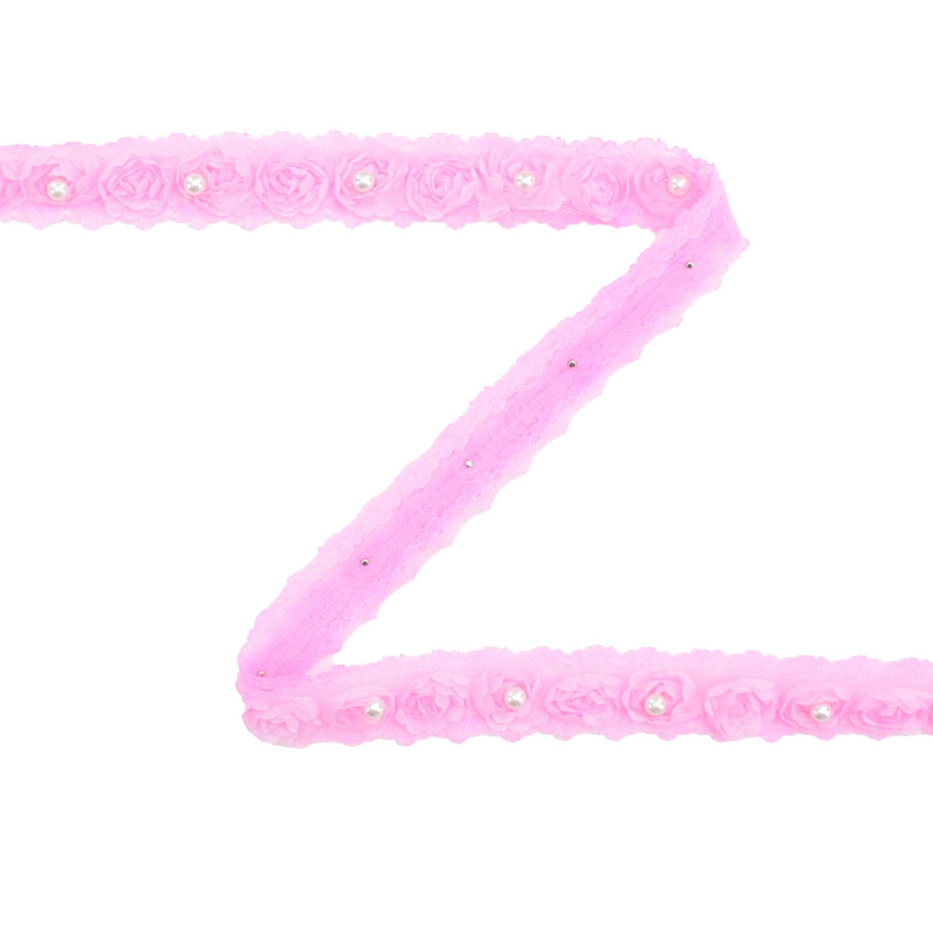 Rosen Tüllband mit Perle, 25 mm, rosa von Stoffe Hemmers