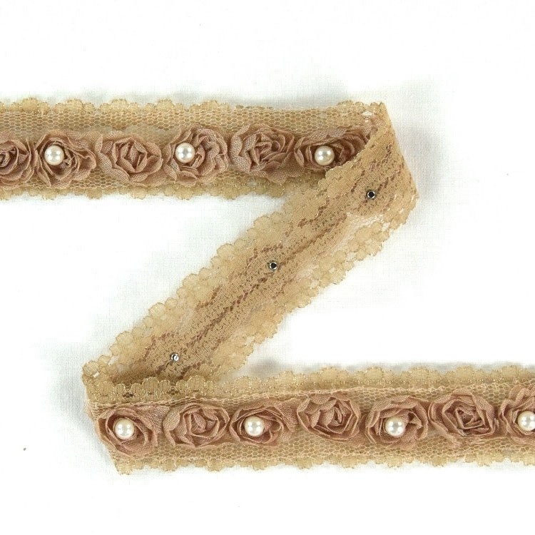 Rosen Tüllband mit Perle, 25 mm, sand von Stoffe Hemmers
