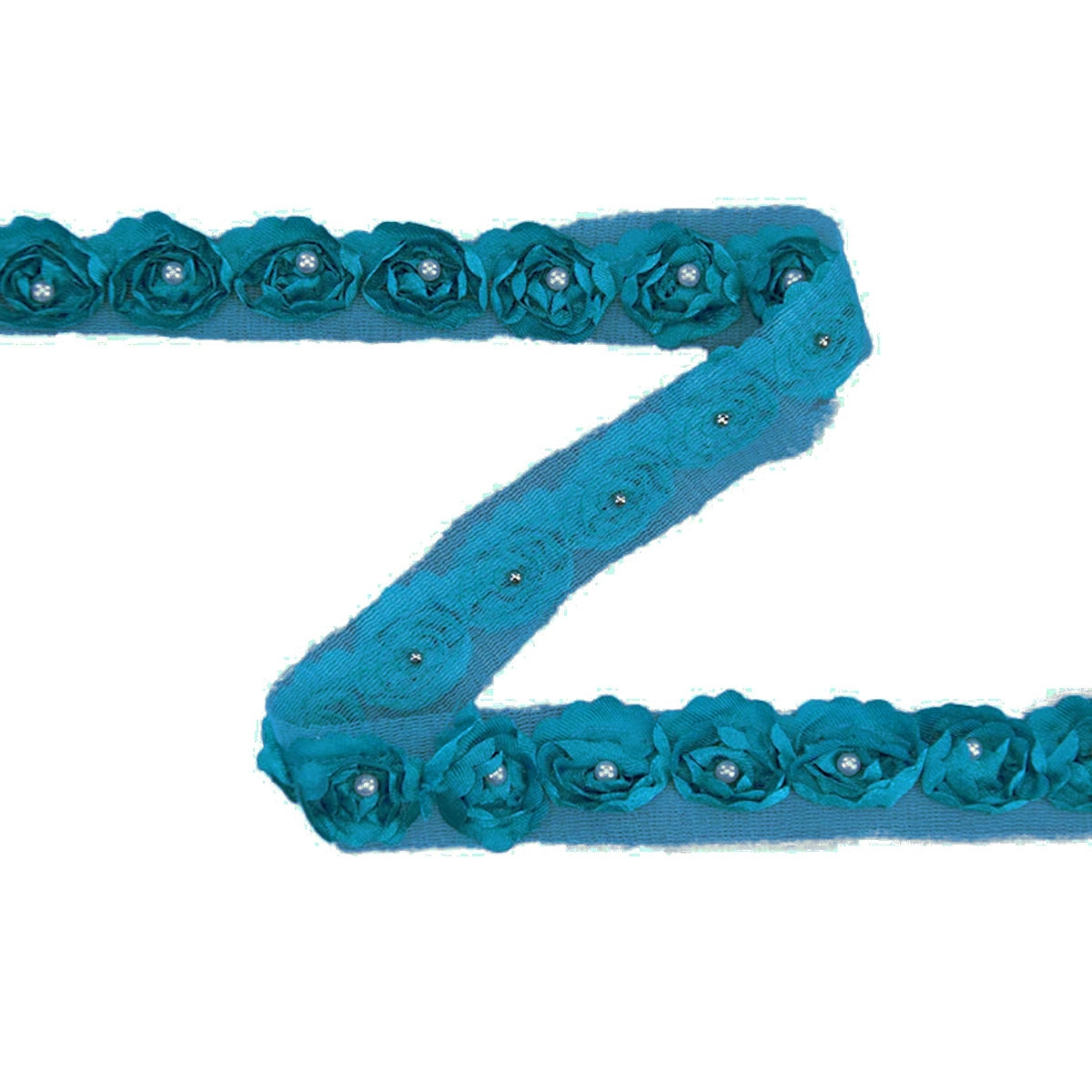 Rosen Tüllband mit Perle, türkis 25 mm Rosen Tüllband mit Perle, türkis 25 mm von Stoffe Hemmers