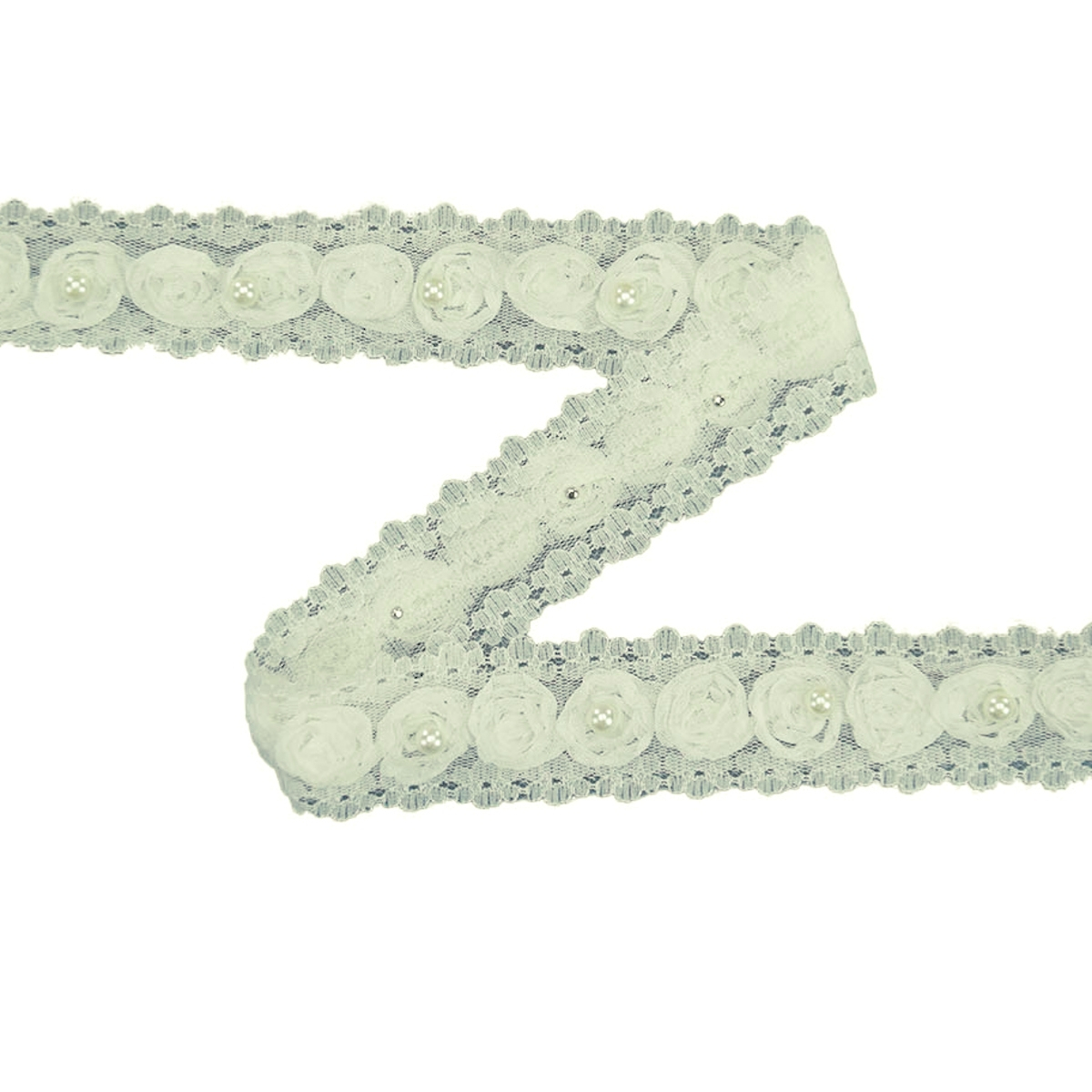 Rosen Tüllband mit Perle, vanille 25 mm von Stoffe Hemmers