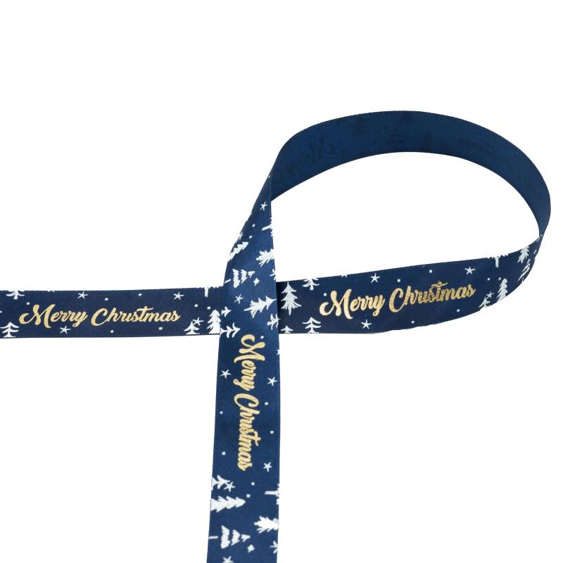 Satinband Merry Christmas 25 mm, marine Satinband Merry Christmas 25 mm, marine von Stoffe Hemmers
