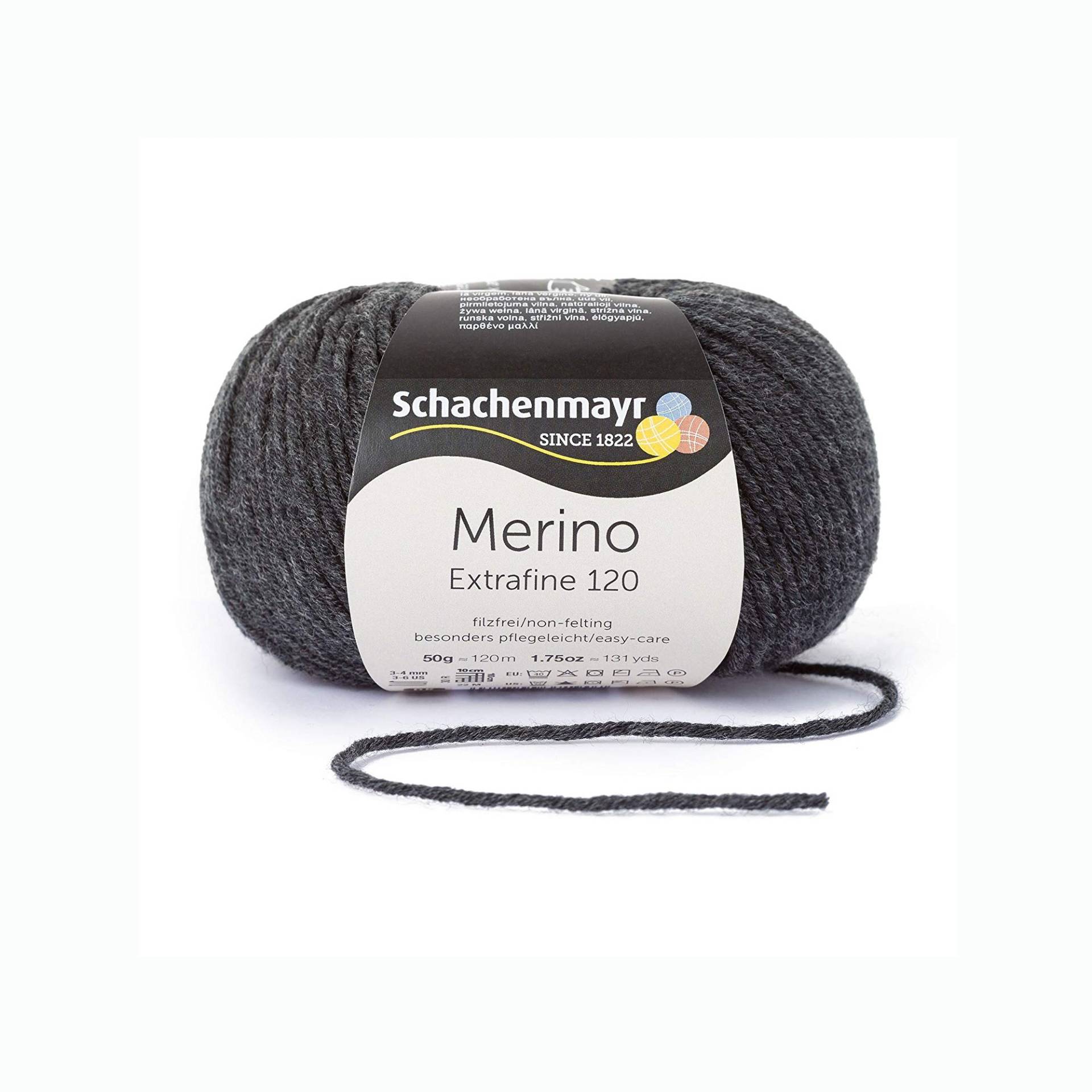 Schachenmayr Wolle Merino Extrafine 120 50 g, anthrazit meliert von Stoffe Hemmers