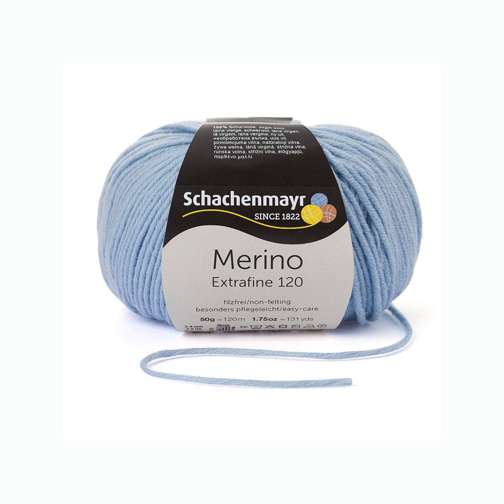 Schachenmayr Wolle Merino Extrafine 120 50 g, hellblau von Stoffe Hemmers