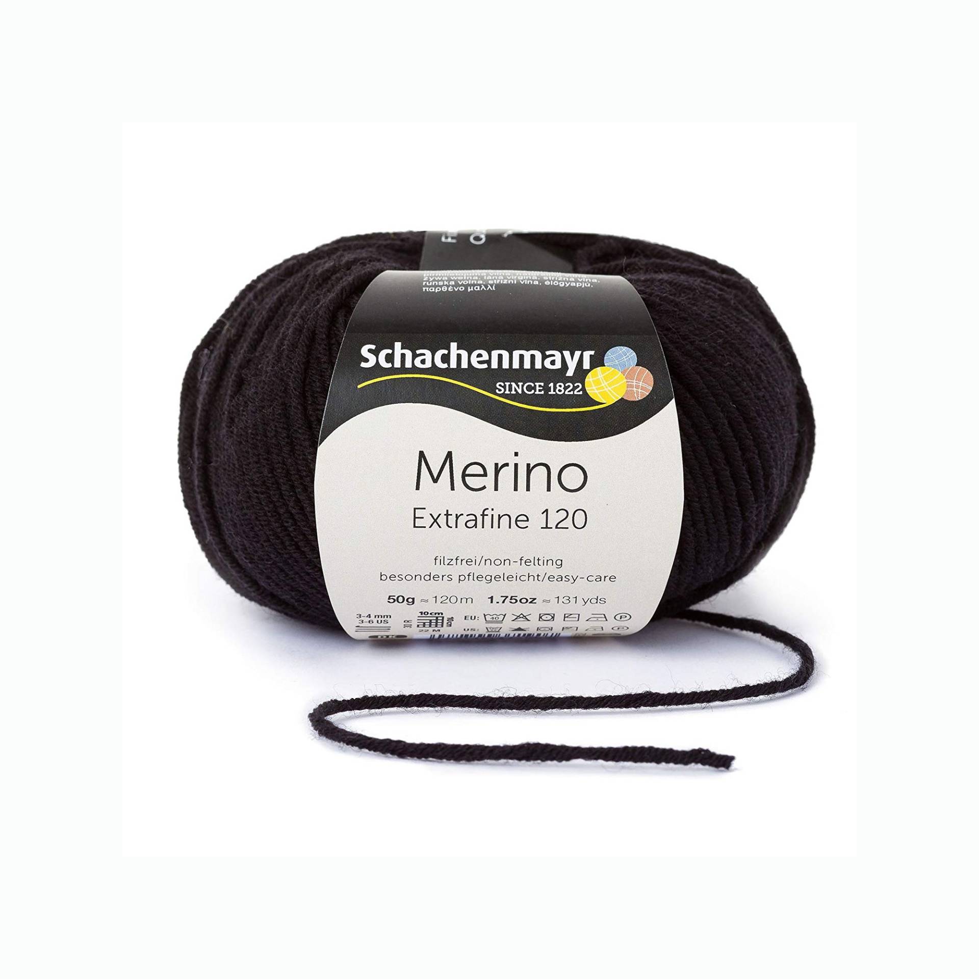 Schachenmayr Wolle Merino Extrafine 120 50 g, schwarz von Stoffe Hemmers