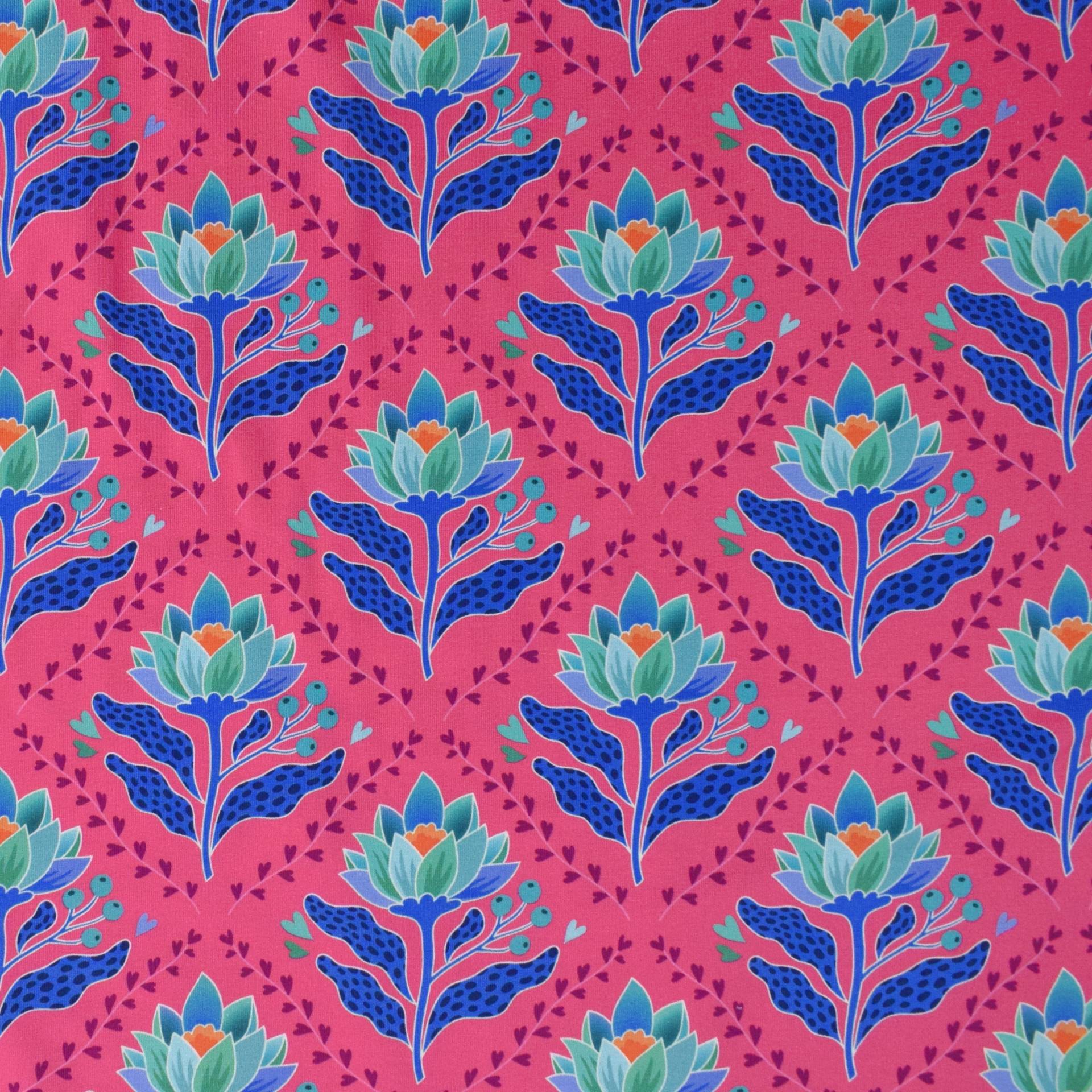 Sommersweat Albstoffe Hamburger Liebe Queen of Hearts Lotus Royal, pink von Stoffe Hemmers