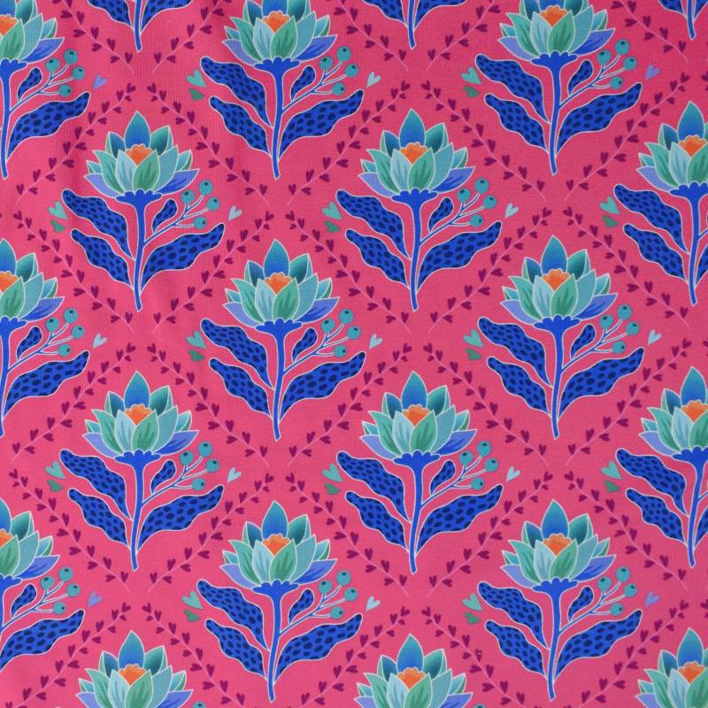 Sommersweat Albstoffe Hamburger Liebe Queen of Hearts Lotus Royal, pink von Stoffe Hemmers