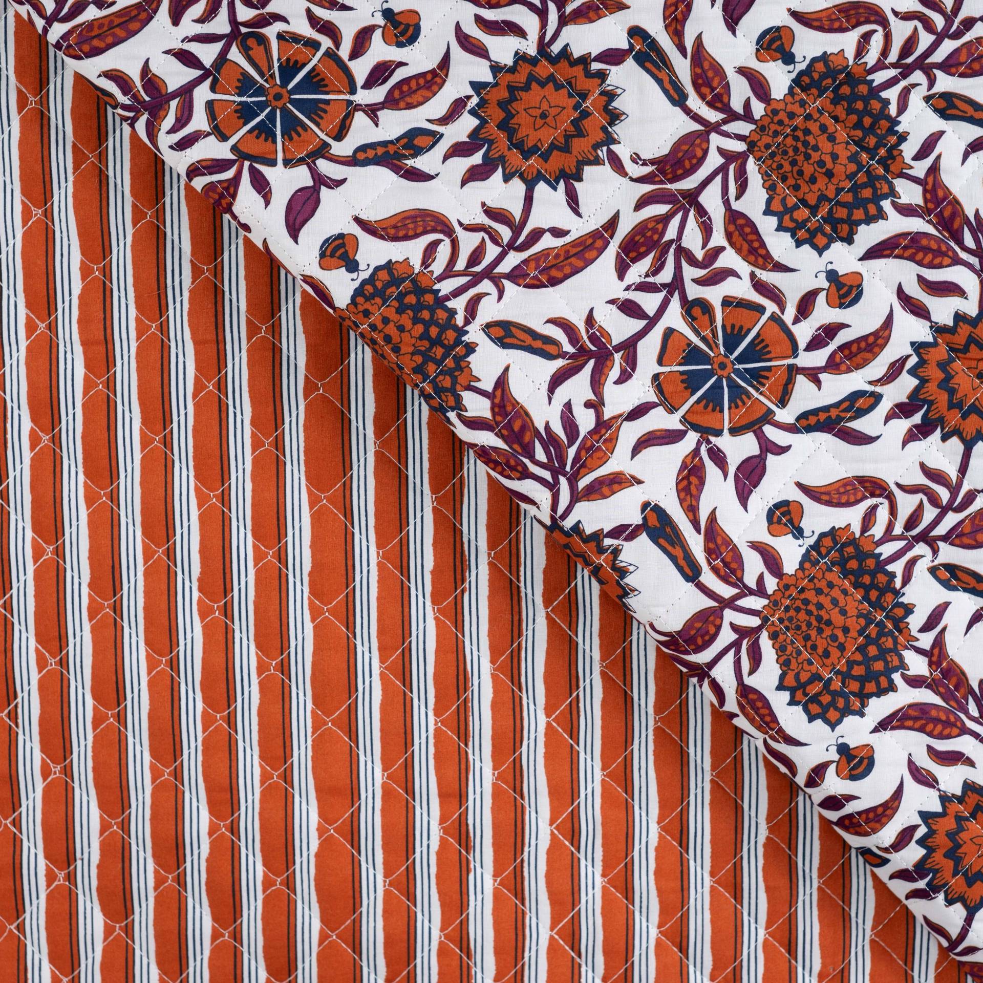 Steppstoff Doubleface Enjoy Copper Coast Flowers Stripes, weiß von Stoffe Hemmers