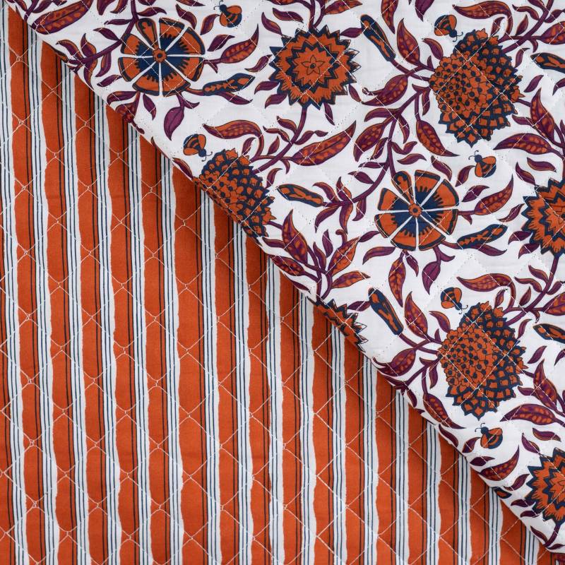 Steppstoff Doubleface Enjoy Copper Coast Flowers Stripes, weiß von Stoffe Hemmers