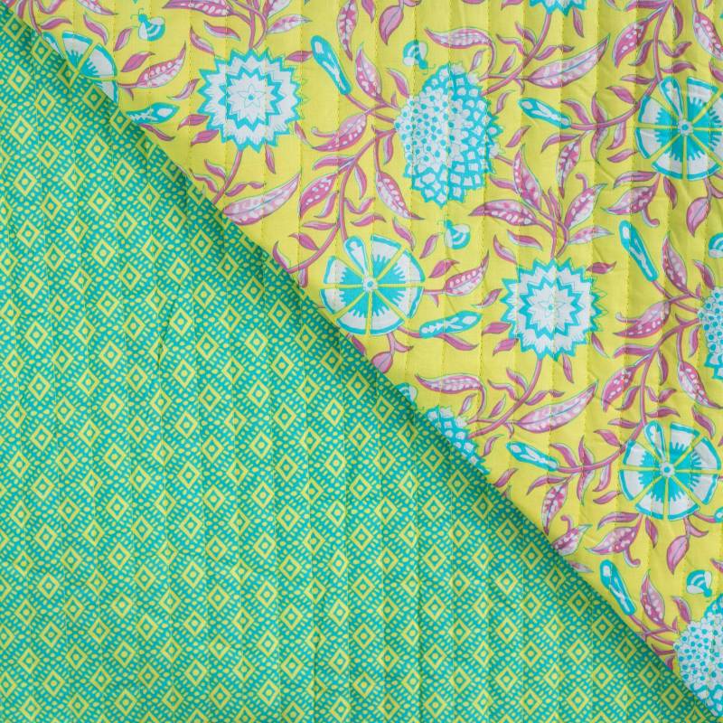 Steppstoff Doubleface Enjoy Sorbet Beach Abstract Flowers, gelb von Stoffe Hemmers