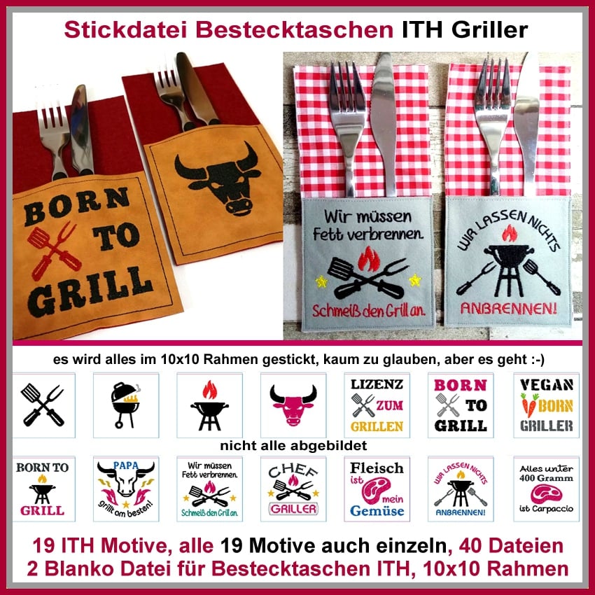 Stickdatei Rock Queen Bestecktaschen ITH Griller von Stoffe Hemmers