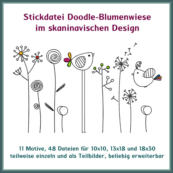 Stickdatei Rock Queen Blumenwiese Doodle von Stoffe Hemmers