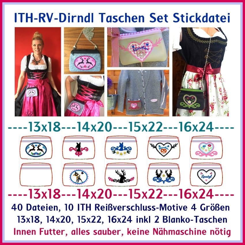 Stickdatei Rock Queen Dirndl Taschen Set 1 von Stoffe Hemmers