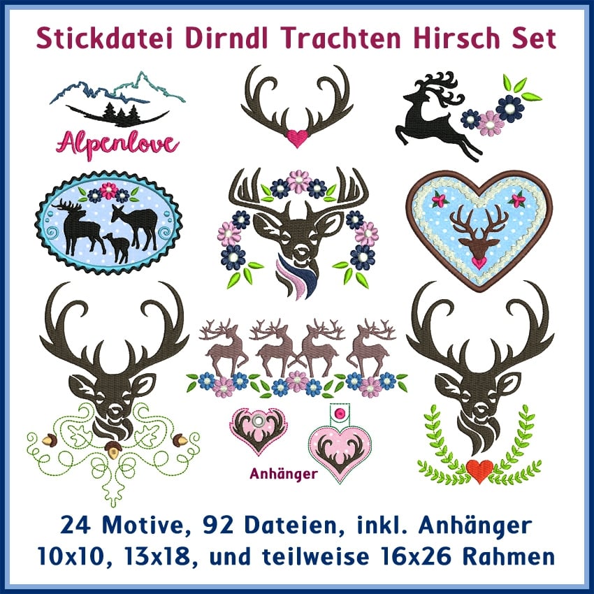 Stickdatei Rock Queen Dirndl Trachten Hirsch von Stoffe Hemmers