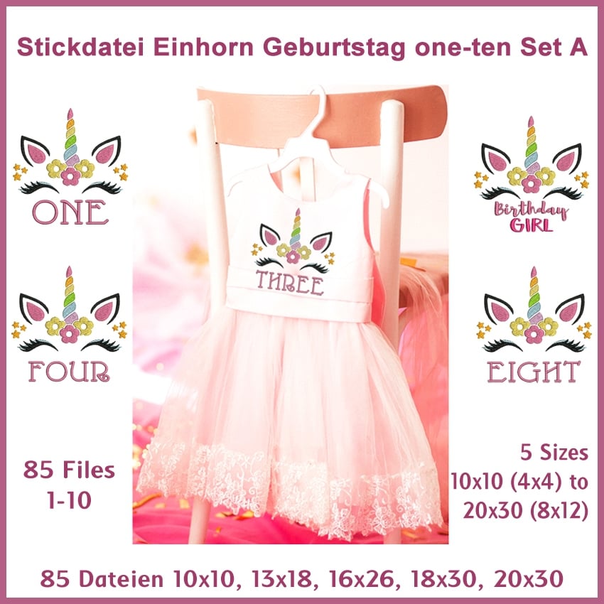 Stickdatei Rock Queen Einhorn Geburtstagsset A Stickdatei Rock Queen Einhorn Geburtstagsset A von Stoffe Hemmers