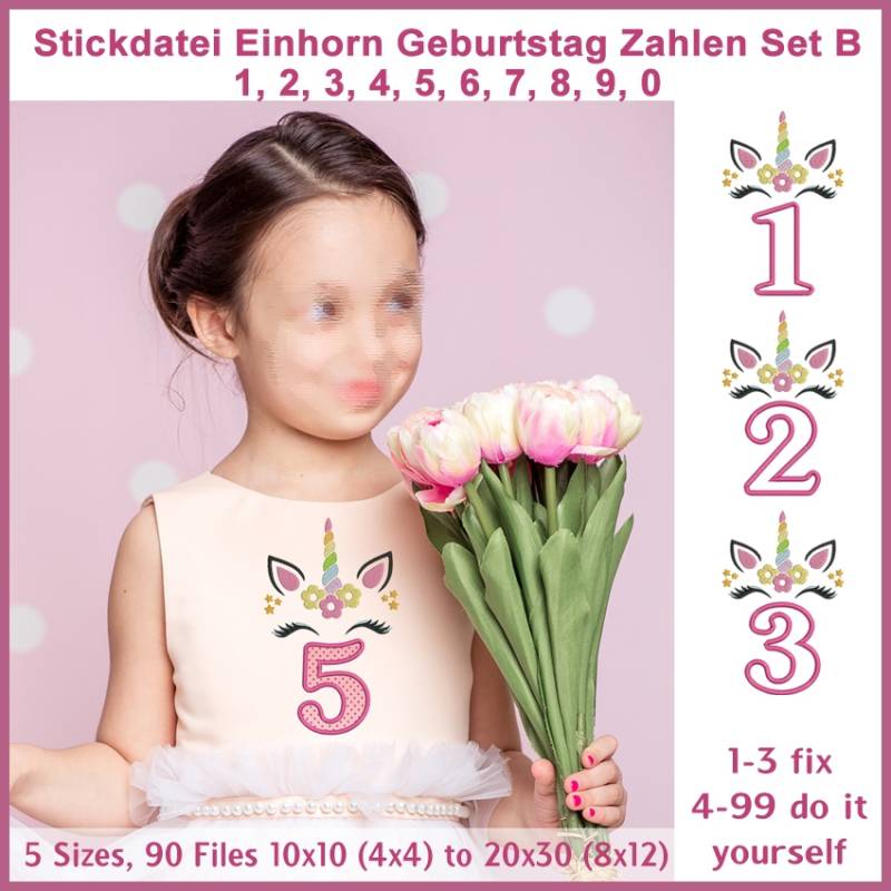 Stickdatei Rock Queen Einhorn Geburtstagsset B von Stoffe Hemmers