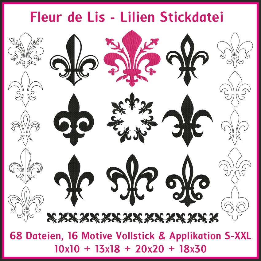 Stickdatei Rock Queen Fleur de Lis - Lilien von Stoffe Hemmers