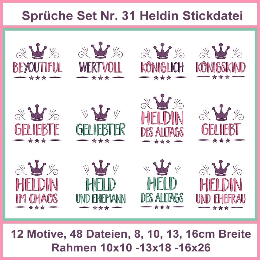 Stickdatei Rock Queen Heldin Sprüche Set 31 von Stoffe Hemmers