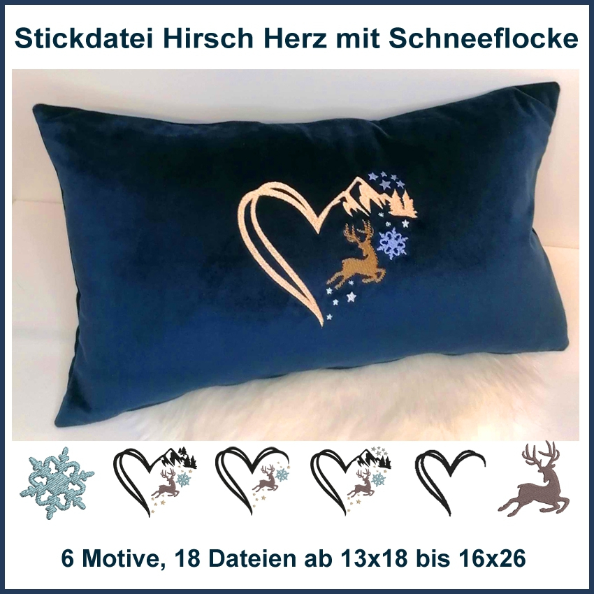 Stickdatei Rock Queen Hirsch Herz Schneeflocke von Stoffe Hemmers