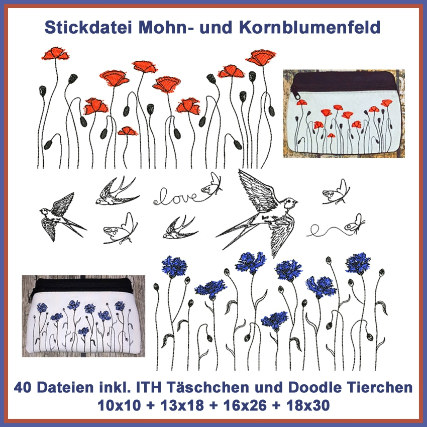Stickdatei Rock Queen Mohn- und Kornblumen Stickdatei Rock Queen Mohn- und Kornblumen von Stoffe Hemmers