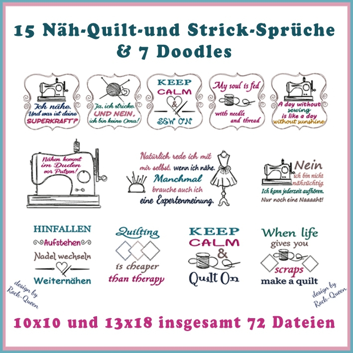 Stickdatei Rock Queen Näh-, Quilt- und Strick-Sprüche von Stoffe Hemmers