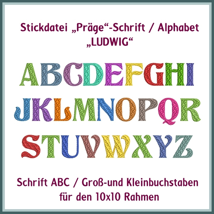 Stickdatei Rock Queen Prägeschrift ABC Ludwig von Stoffe Hemmers