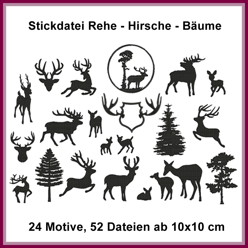 Stickdatei Rock Queen Rehe - Hirsche - Bäume von Stoffe Hemmers