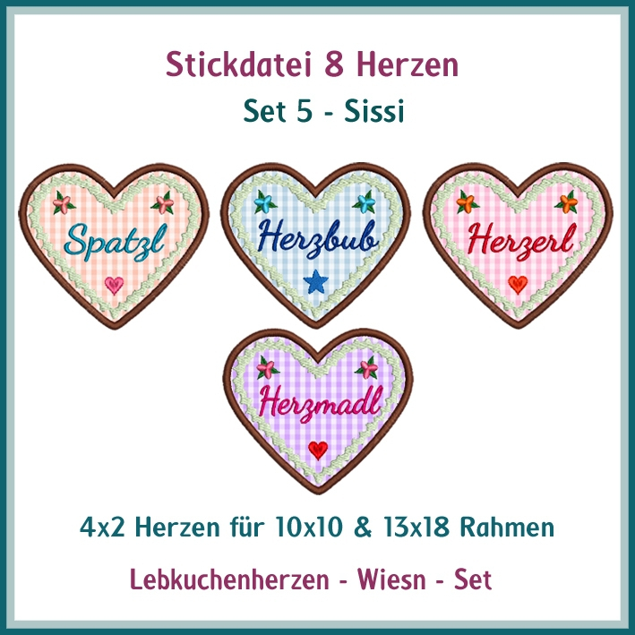 Stickdatei Rock Queen Sissi Lebkuchenherzen Nr. 5 Stickdatei Rock Queen Sissi Lebkuchenherzen Nr. 5 von Stoffe Hemmers