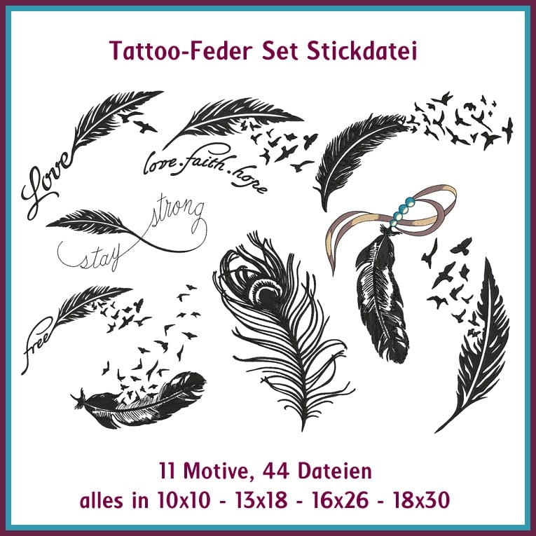 Stickdatei Rock Queen Tattoo Feder von Stoffe Hemmers