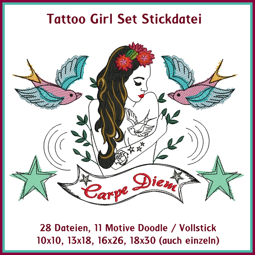 Stickdatei Rock Queen Tattoo Girl Stickdatei Rock Queen Tattoo Girl von Stoffe Hemmers