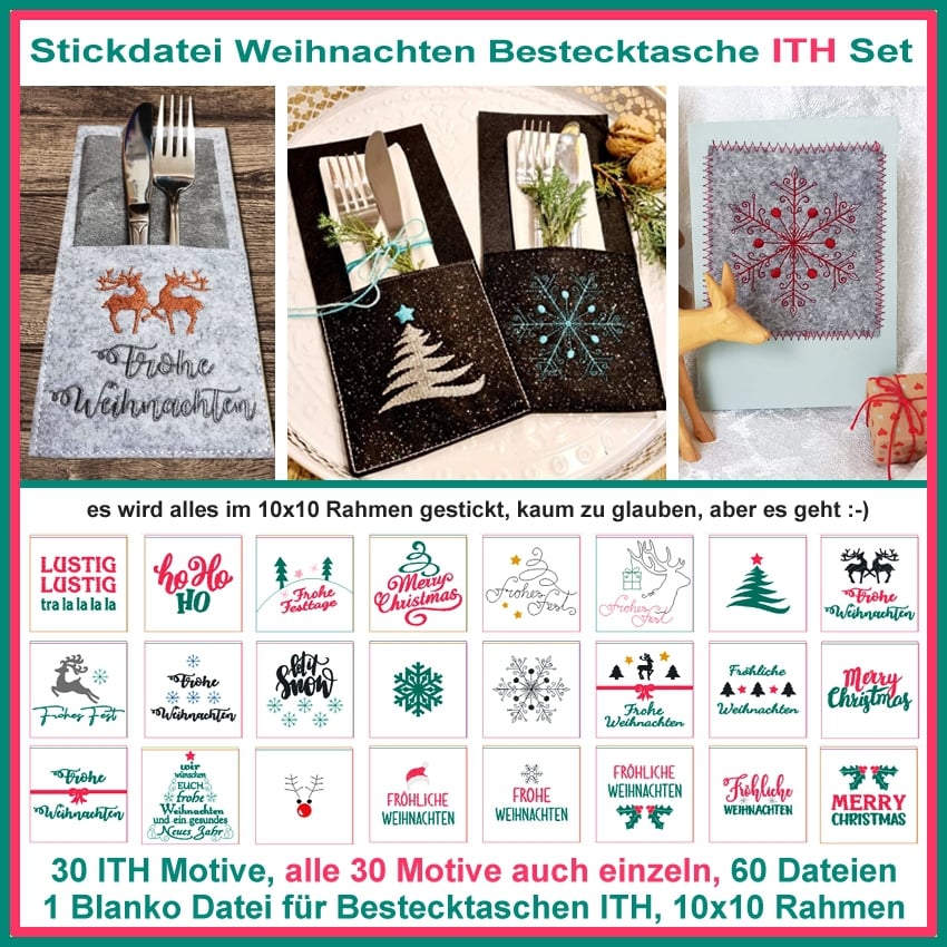 Stickdatei Rock Queen Weihnachten Bestecktaschen ITH Set von Stoffe Hemmers