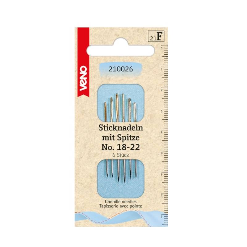 Sticknadeln mit Spitze No. 18-22, 6 Stk. von Stoffe Hemmers