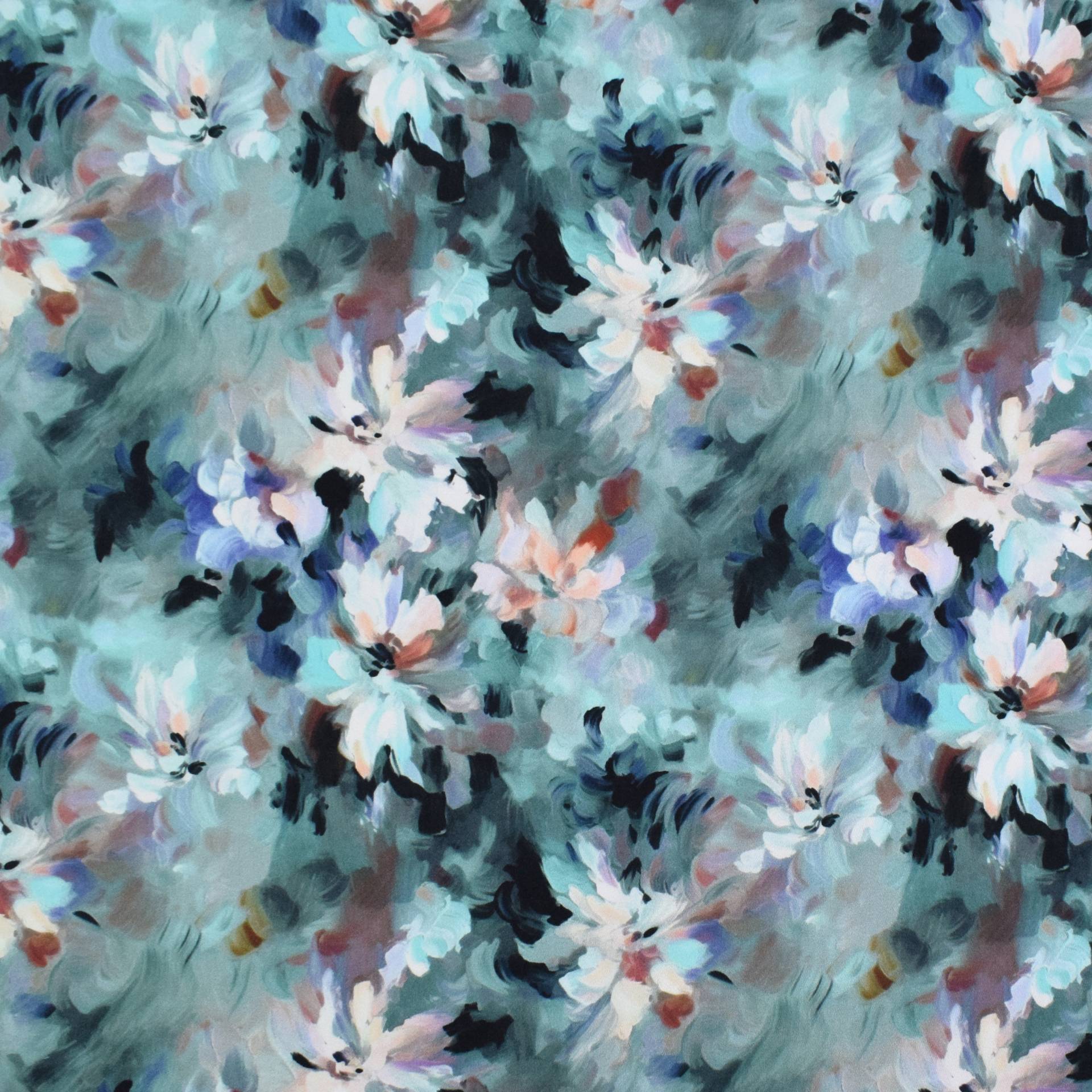 Stretch Viskosesatin Aquarell Flowers, grün von Stoffe Hemmers