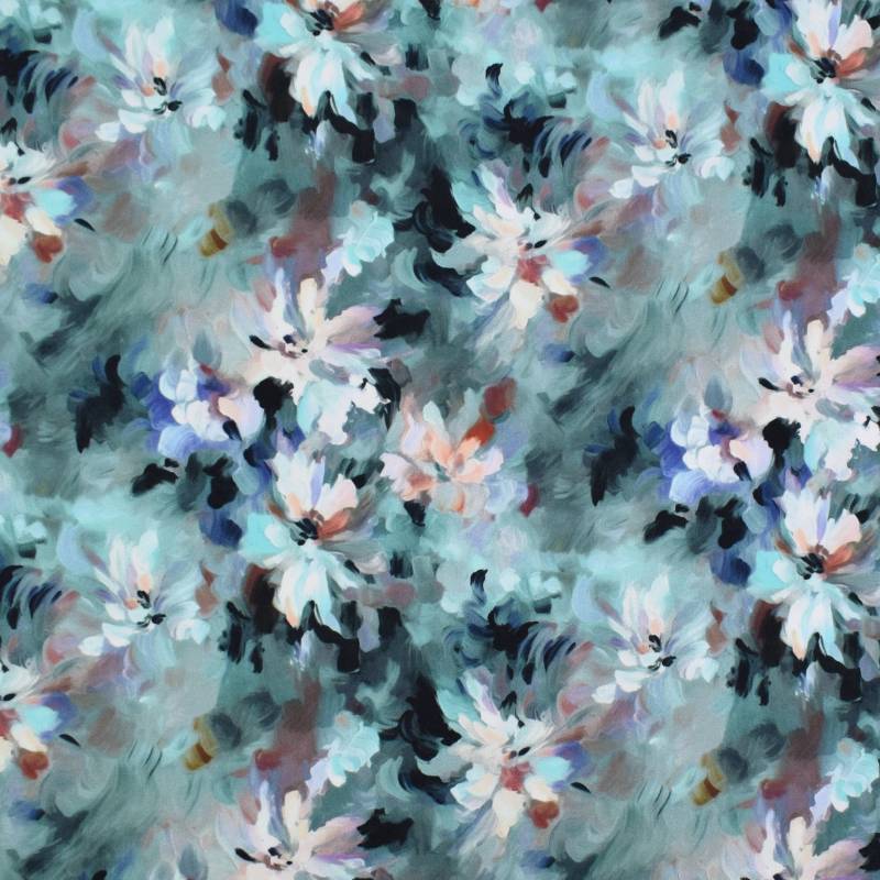 Stretch Viskosesatin Aquarell Flowers, grün von Stoffe Hemmers