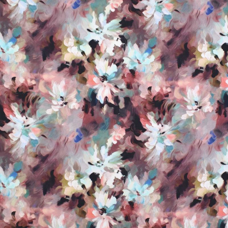 Stretch Viskosesatin Aquarell Flowers, rosa von Stoffe Hemmers