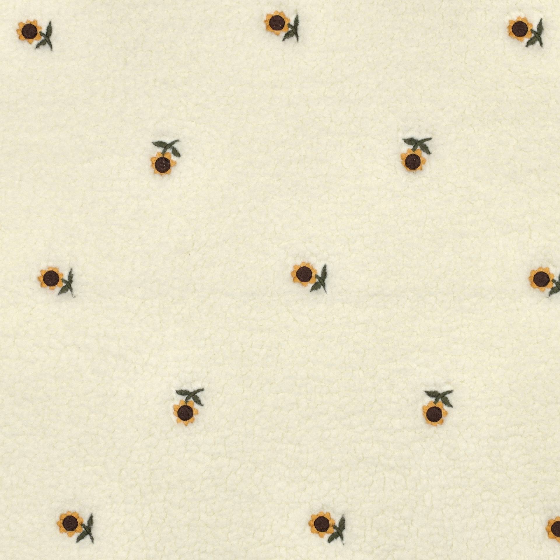 Teddyplüsch Stickerei Sonnenblume, wollweiß von Stoffe Hemmers