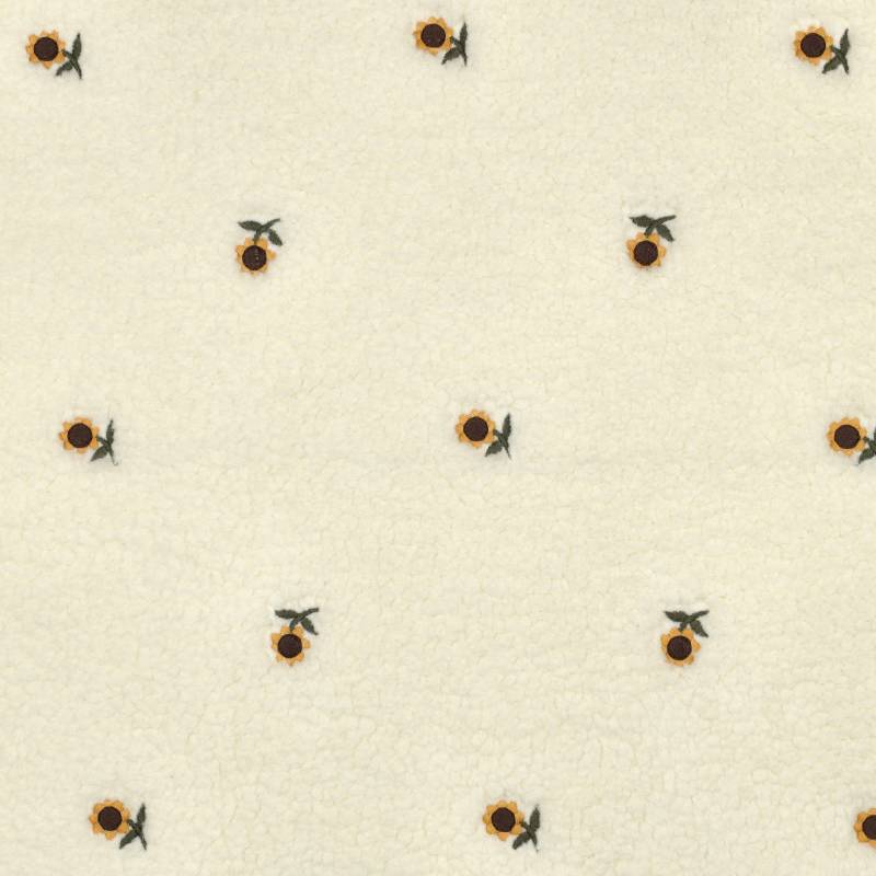 Teddyplüsch Stickerei Sonnenblume, wollweiß von Stoffe Hemmers