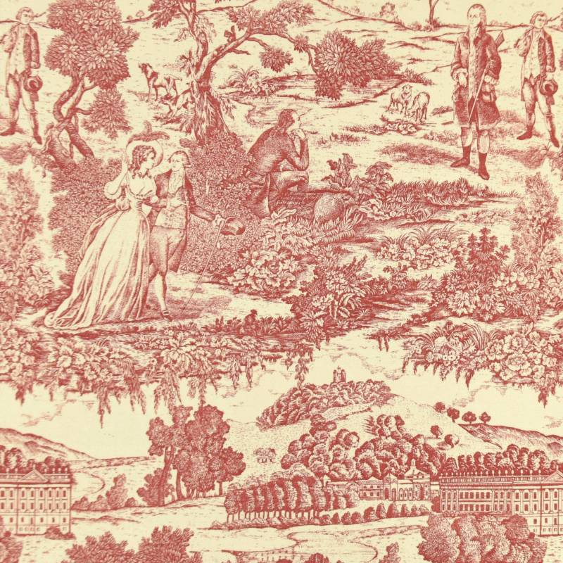 Dekostoff Toile de Jouy 1/2 Natté Garten, vanille, rostrot von Stoffe Hemmers