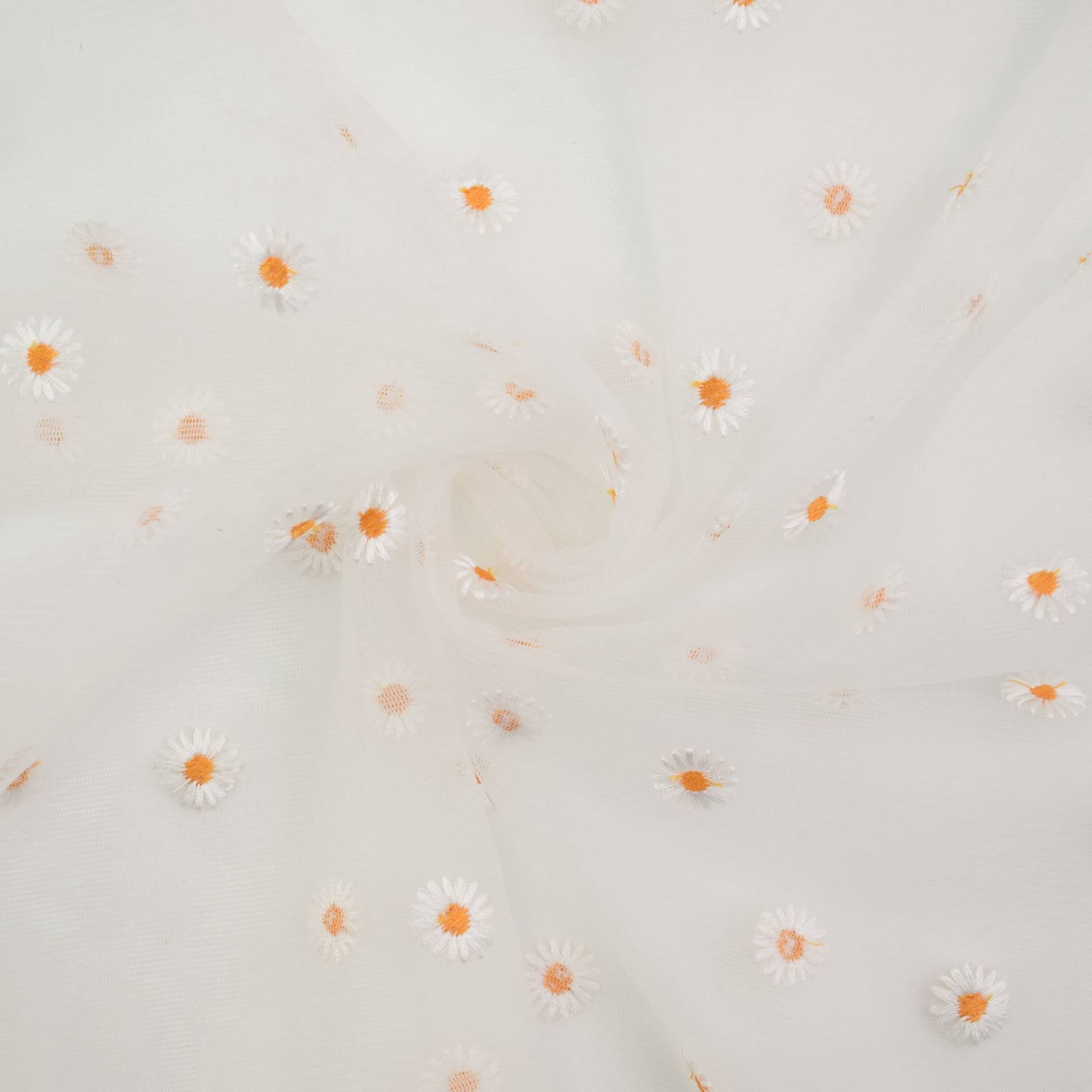 Tüll mit Stickerei Daisies, wollweiß von Stoffe Hemmers